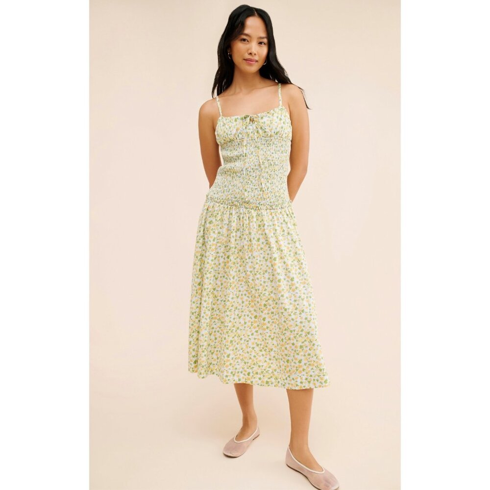 Free People Lavender Daze Dress Ditsy Yellow Green Floral Print NWOT Size Small